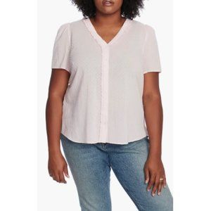 Court & Rowe Women's Clip Dot Cotton Button-Up Shirt Chambray Pink Large NWOT